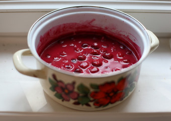 Homemade summer cherry soup  in the kitchen