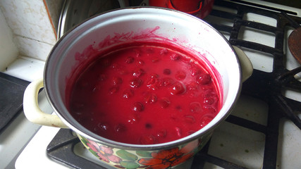 Homemade summer cherry soup  in the kitchen