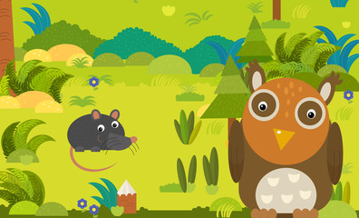 cartoon scene with different european animals in the forest illustration