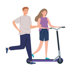 Naklejka na ściany i meble couple with scooter avatar character vector illustration design