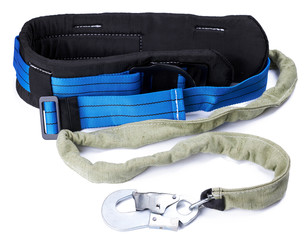 industrial safety harness with line strip. protective workwear isolated on a white background.