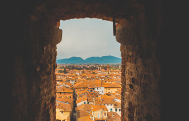 Siena, Tuscany region, Italy. Panoramic view of the historic center from the view point at the top...