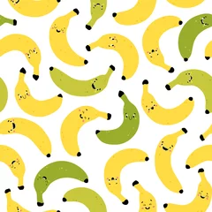 Wall murals Scandinavian style Banana seamless pattern. Funny yellow and green characters with happy faces. Vector cartoon illustration in simple hand drawn scandinavian style. Ideal for printing baby products