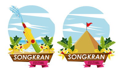 songkran celebration party scenes icons
