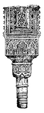 Hall of Abencerrages, Capital and Springing of Arc, vintage engraving.