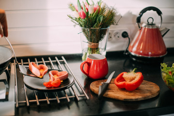 Festive breakfast on the table. Healthy food in the morning