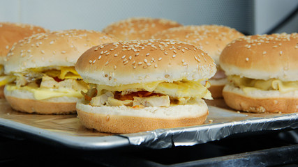 delicious hamburger or cheeseburger with sesame close up