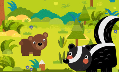 cartoon scene with different european animals in the forest illustration