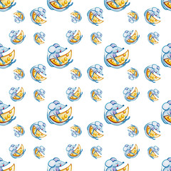 seamless watercolor pattern with blue mice and cheese