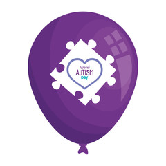 world autism day with balloon helium and puzzle piece vector illustration design