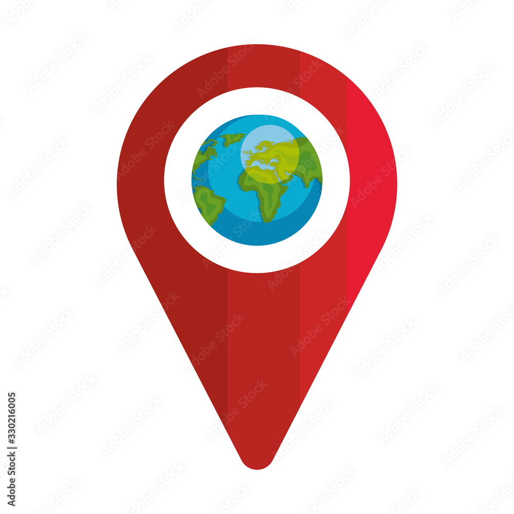 Poster pin pointer location with planet earth isolated icon vector illustration design