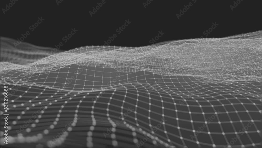 Poster background abstract digital wave and light square particles in organic motion. wave of particles and
