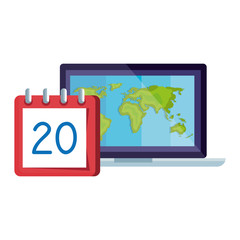 calendar reminder date with number twenty and laptop vector illustration design