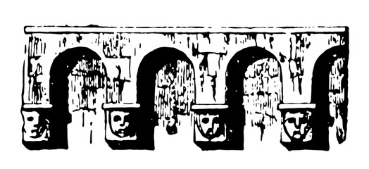 Corbel-Table, roof,  vintage engraving. © Morphart