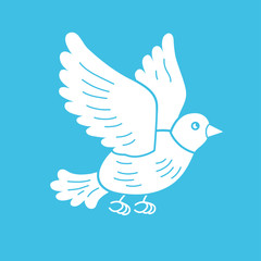 White pigeon bird or dove flying, flat icon.