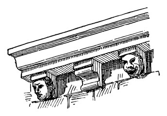 Corbel Table, outside architecture,  vintage engraving. © Morphart