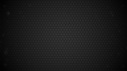 Black Background. Hexagon Grid on Dark Gradient Backdrop. Hexagonal Vector Illustration