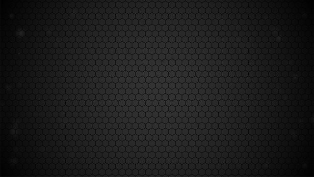 Black Background. Hexagon Grid on Dark Gradient Backdrop. Hexagonal Vector Illustration