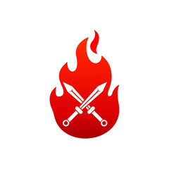 Sword fire logo design vector