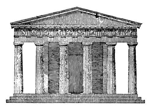 Doric Temple, The front elevation, vintage engraving.