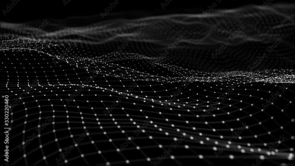Poster background abstract digital wave and light square particles in organic motion. wave of particles and