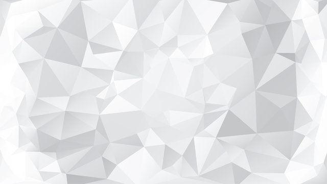 White Low Poly Background. Gray Polygon Backdrop. Triangle Vector Illustraton. Diamond or Ice Structure. Triangular Tiles. Calm Purity Concept. Futuristic Presentation, Poster, Cover, Print Template