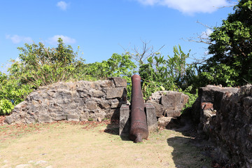 Ancient artillery fort on the Caribbean, near the Panama Canal, old cannons