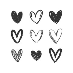 Heart doodles collection. Love symbol illustration. Hand drawn Hearts.