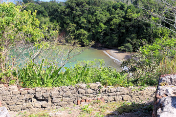 Ancient artillery fort on the Caribbean, near the Panama Canal, old cannons