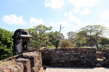 Ancient artillery fort on the Caribbean, near the Panama Canal, old cannons