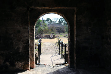 Ancient artillery fort on the Caribbean, near the Panama Canal, old cannons