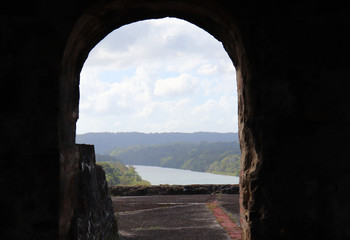 Ancient artillery fort on the Caribbean, near the Panama Canal, old cannons
