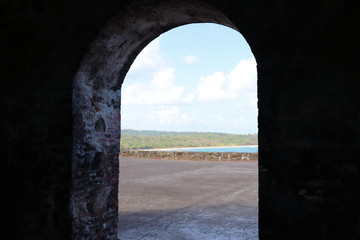 Ancient artillery fort on the Caribbean, near the Panama Canal, old cannons