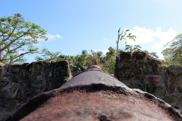 Ancient artillery fort on the Caribbean, near the Panama Canal, old cannons