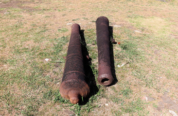 Ancient artillery fort on the Caribbean, near the Panama Canal, old cannons