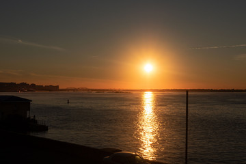 View of the river at sunset. Warm summer evening