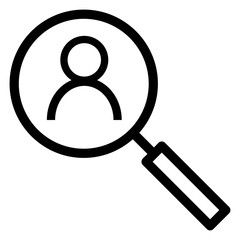 Find people icon in line style. Search for employee. Magnifying glass and person icon.