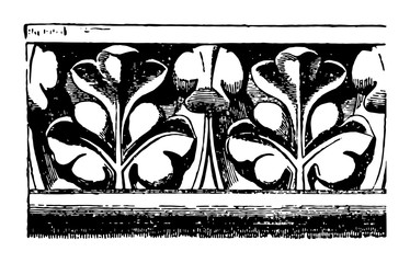 Cornice Molding  from Notre Dame, Paris, ledge,  horizontal decorative molding,  top of an interior wall, vintage engraving. © Morphart