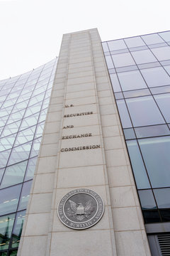 Washington, DC, USA- January 13, 2020: SEC Sign And Seal On Its Headquarters Building In Washington DC. The U.S. Securities And Exchange Commission Is An Agency Of The Us Federal Government.