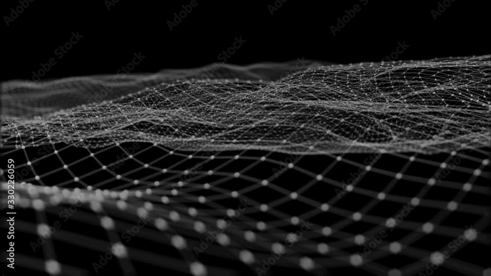Poster background abstract digital wave and light square particles in organic motion. wave of particles and