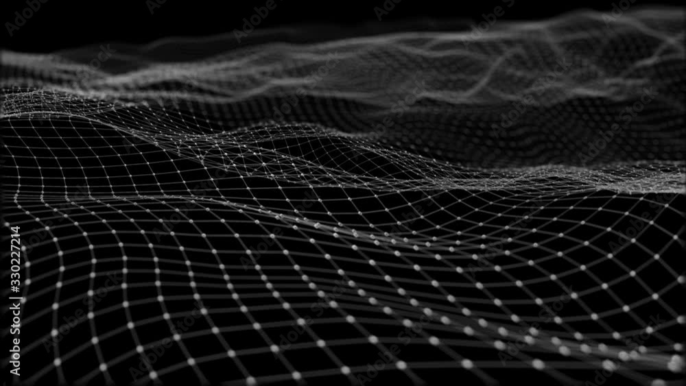Poster background abstract digital wave and light square particles in organic motion. wave of particles and