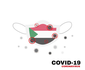Medical face mask with symbol of the Sudan to protect Sudanese people from coronavirus or Covid-19, virus outbreak protection concept, sign symbol background, vector illustration.