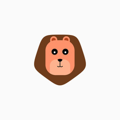 Vector Flat Lion's face isolated. Cartoon style illustration. Animal's head logo. Object for web, poster, banner, print design. Advertisement decoration element.