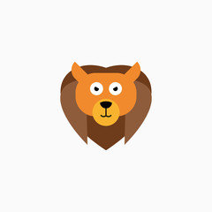 Vector Flat Lion's face isolated. Cartoon style illustration. Animal's head logo. Object for web, poster, banner, print design. Advertisement decoration element.
