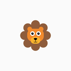 Vector Flat Lion's face isolated. Cartoon style illustration. Animal's head logo. Object for web, poster, banner, print design. Advertisement decoration element.
