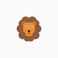 Vector Flat Lion's face isolated. Cartoon style illustration. Animal's head logo. Object for web, poster, banner, print design. Advertisement decoration element.