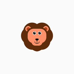 Fototapeta premium Vector Flat Lion's face isolated. Cartoon style illustration. Animal's head logo. Object for web, poster, banner, print design. Advertisement decoration element.