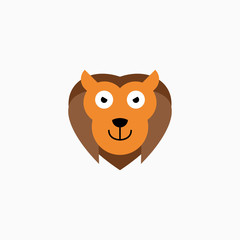 Vector Flat Lion's face isolated. Cartoon style illustration. Animal's head logo. Object for web, poster, banner, print design. Advertisement decoration element.