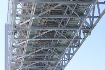 underside of The Akashi Kaikyo Bridge, the longest central span of any suspension bridge in the world