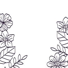 frame of flowers with leafs line style icon vector illustration design